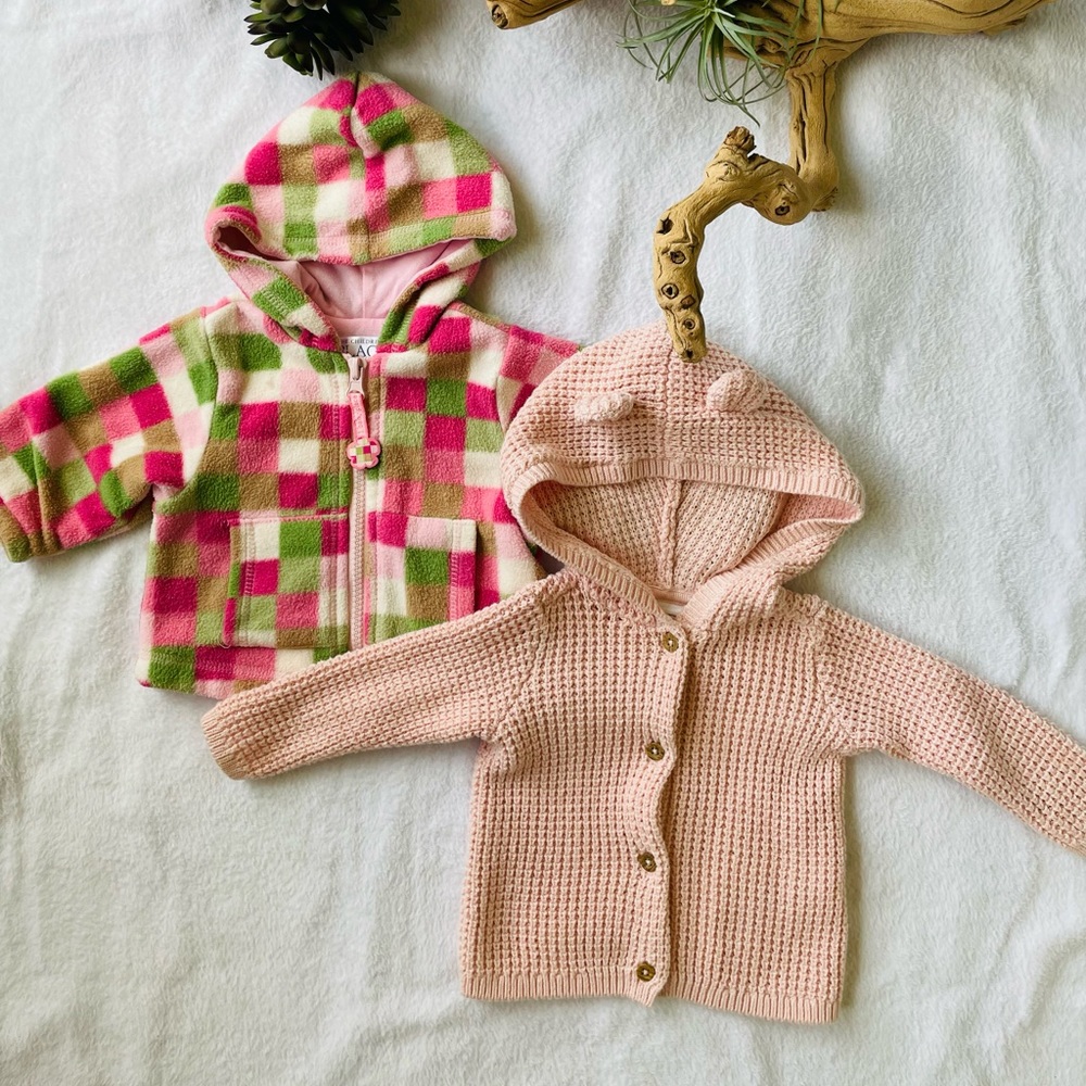 Carter’s Children’s Place Baby Girl Cardigan 0-3 M Set of 2 Knitted Fleece